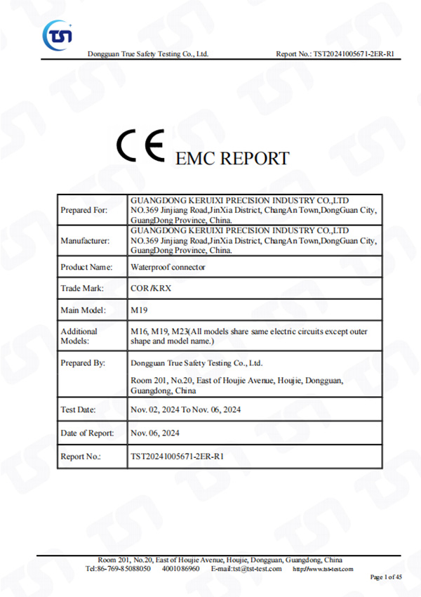 Corecon Waterproof connector CE certification